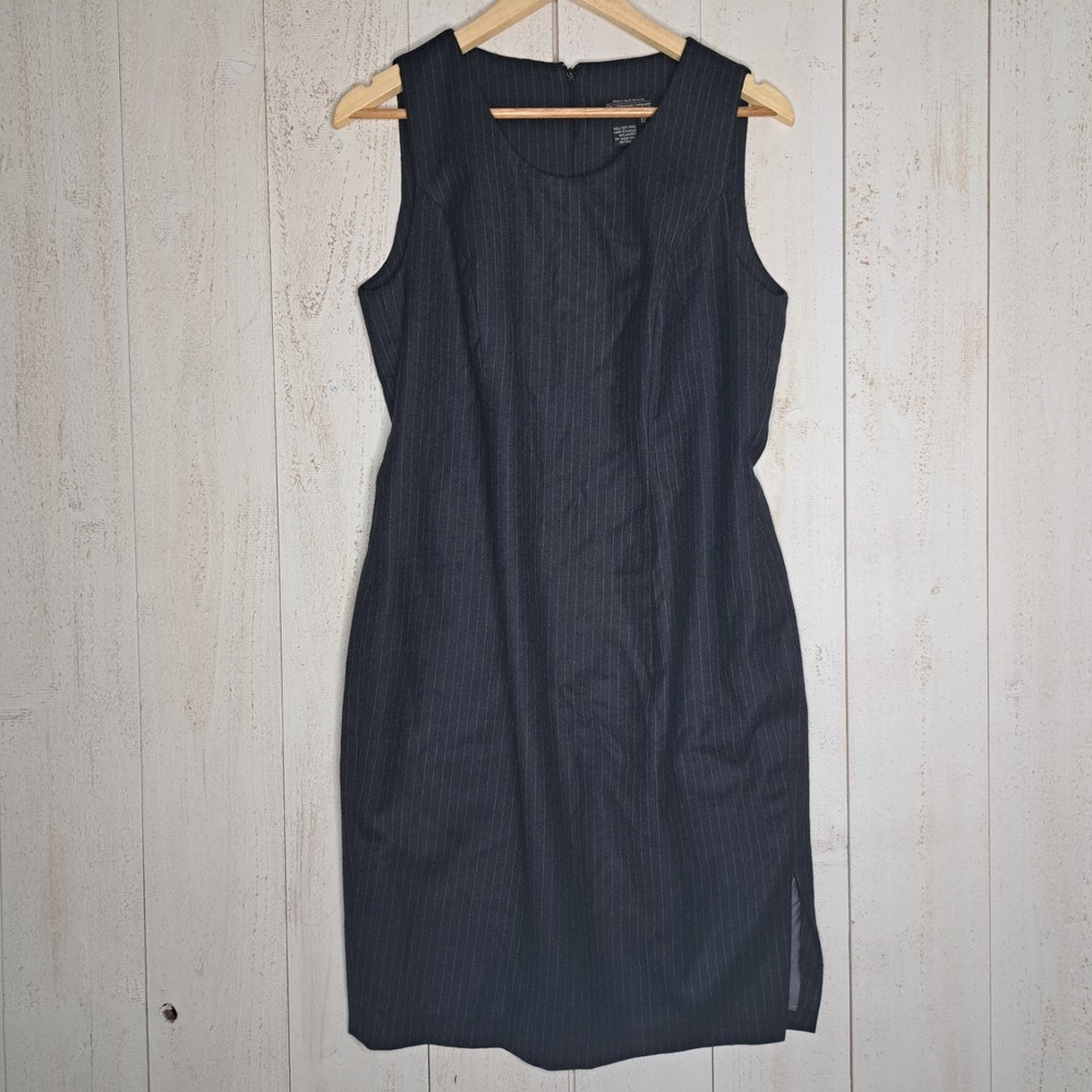 Dark Academia Vintage 90s Gray Pinstripe Wool Sheath Dress Women 12 J Peterman